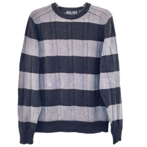 Oscar de la Renta Striped Cable Knit Sweater in Grey Men’s Large